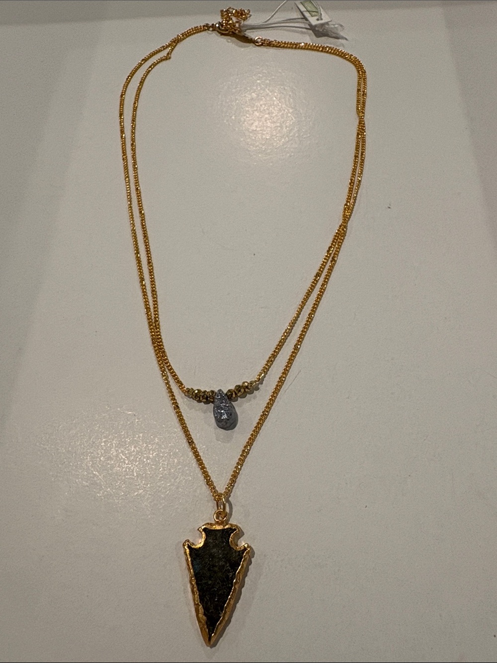 a.v. max Layered Gold Arrowhead Pendant Necklace with Labradorite  Stone NWT